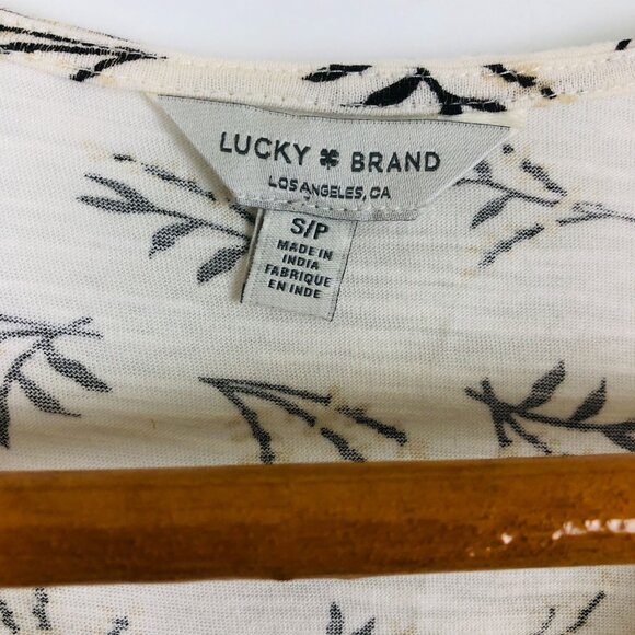 Lucky Brand Women's V-neck Top Sz Small Sheer Polka Dot Sleeves Floral Print - Picture 2 of 9